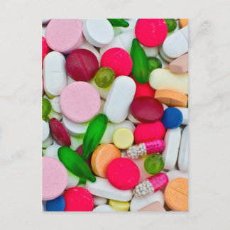 Colourful pills custom product postcard