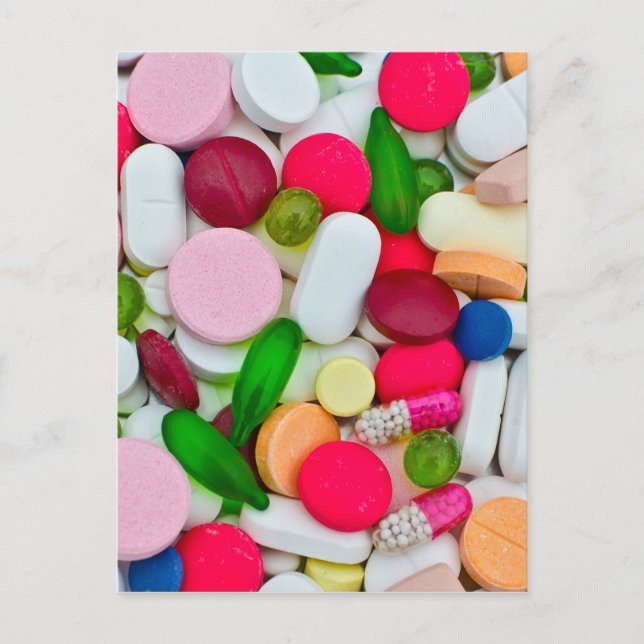 Colourful pills custom product postcard (Front)