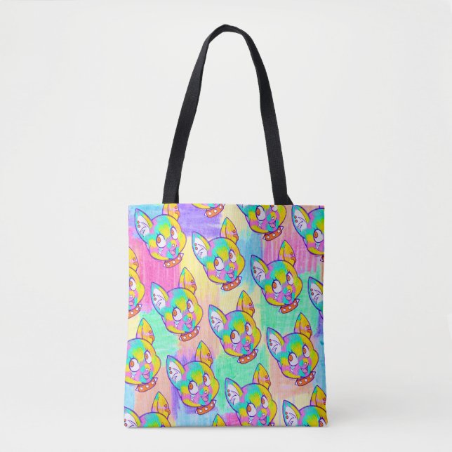 Colourful Pinata Kitten Doodle Dreamcore Kidcore Tote Bag (Front)