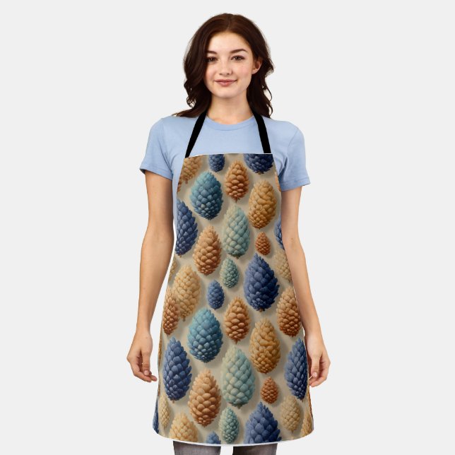 Colourful Pine Cones Winter Pattern Apron (Worn)