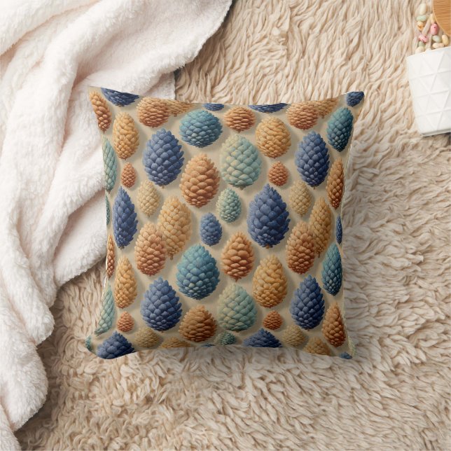 Colourful Pine Cones Winter Pattern Throw Pillow (Blanket)