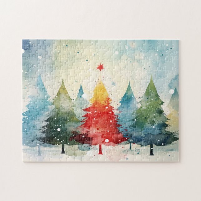 Colourful Pine Trees Christmas Jigsaw Puzzle (Horizontal)