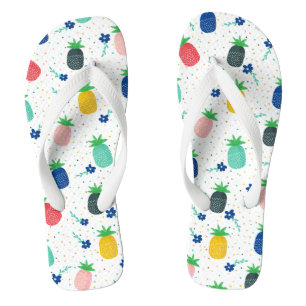 Colourful pineapple & flowers pattern flip flops