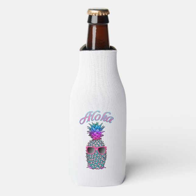 Colourful Pineapple Hawaiian Aloha Bottle Cooler (Bottle Front)