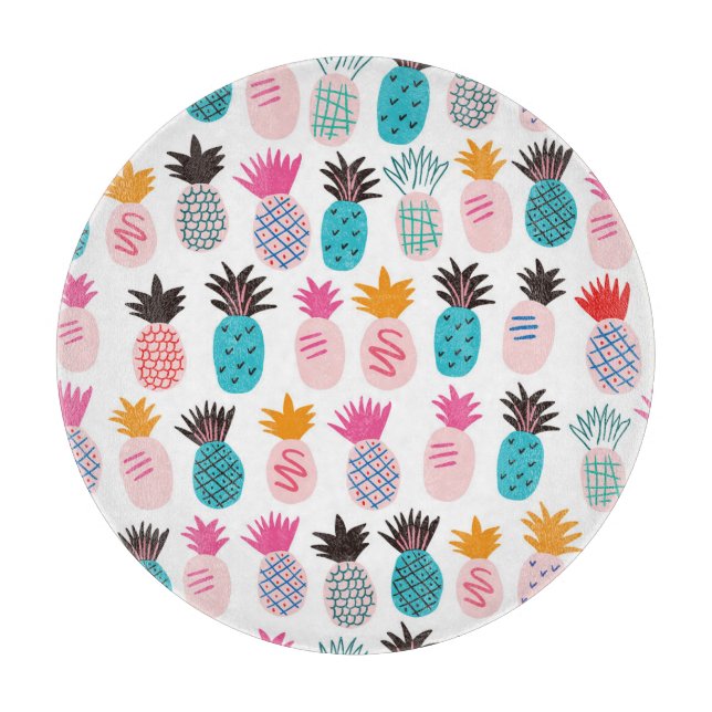 Colourful pineapple leaves, tropical doodle. cutting board (Front)