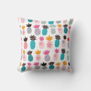 Colourful pineapple leaves, tropical doodle. throw pillow