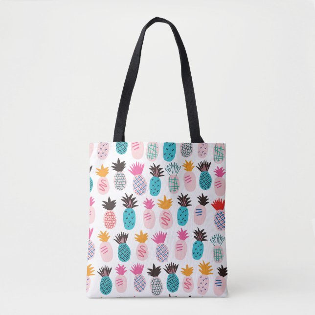 Colourful pineapple leaves, tropical doodle. tote bag (Front)