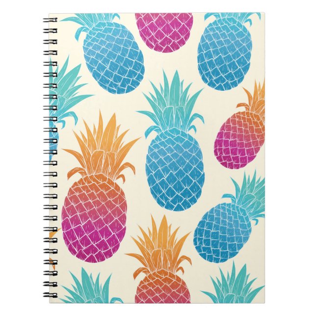 Colourful Pineapple Light Yellow Background Notebook (Front)
