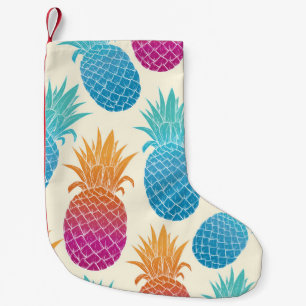 Colourful Pineapple Light Yellow Background Small Christmas Stocking