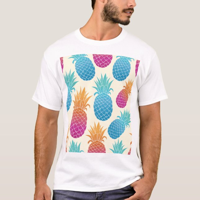 Colourful Pineapple Light Yellow Background T-Shirt (Front)
