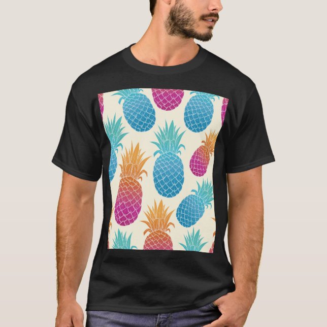 Colourful Pineapple Light Yellow Background T-Shirt (Front)