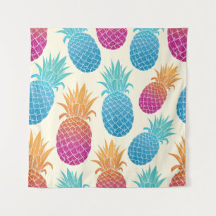 Colourful Pineapple Light Yellow Background Tapestry