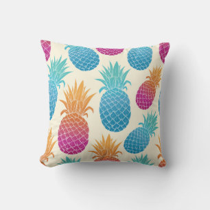 Colourful Pineapple Light Yellow Background Throw Pillow