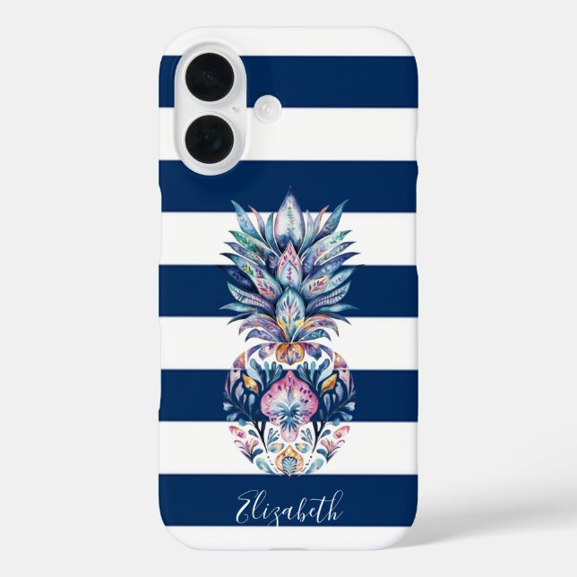 Colourful Pineapple ,Navy Blue Striped Case-Mate iPhone Case (Back)