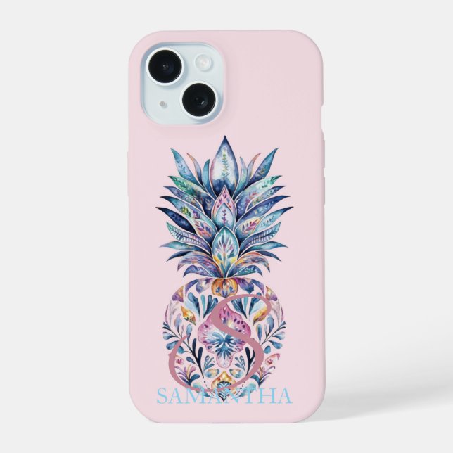 Colourful Pineapple Pink iPhone 15 Case (Back)