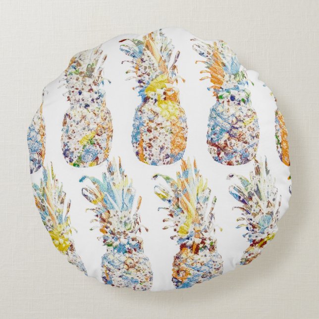 Colourful Pineapple Print Round Pillow (Back)