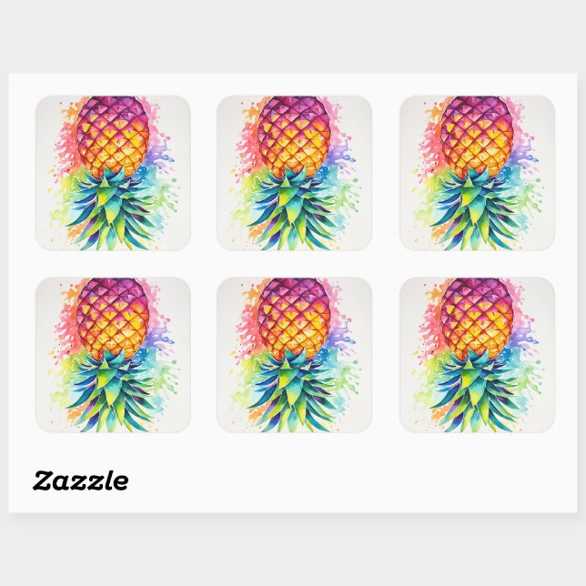 Colourful pineapple square sticker (Sheet)