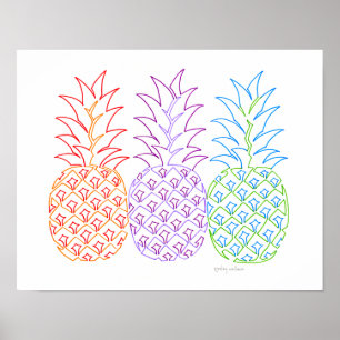 Colourful Pineapples Line Art Poster