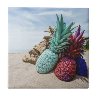 Colourful Pineapples on a Sandy Beach Tile