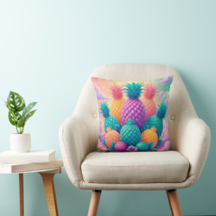 Colourful pineapples throw pillow