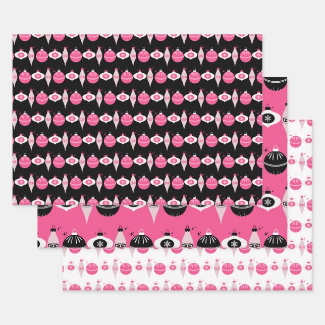 Colourful Pink And Black Christmas Wrapping Paper (Set)