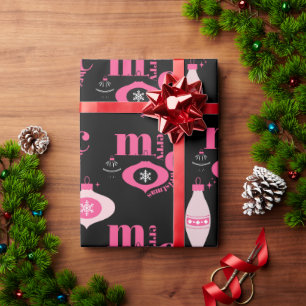Colourful Pink And Black Christmas Wrapping Paper