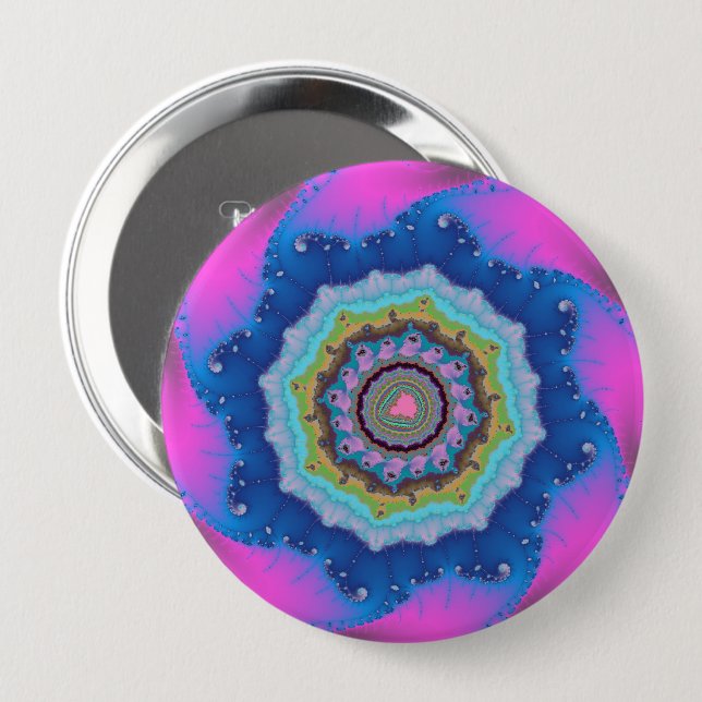 Colourful Pink and Blue Fractal 4 Inch Round Button (Front & Back)