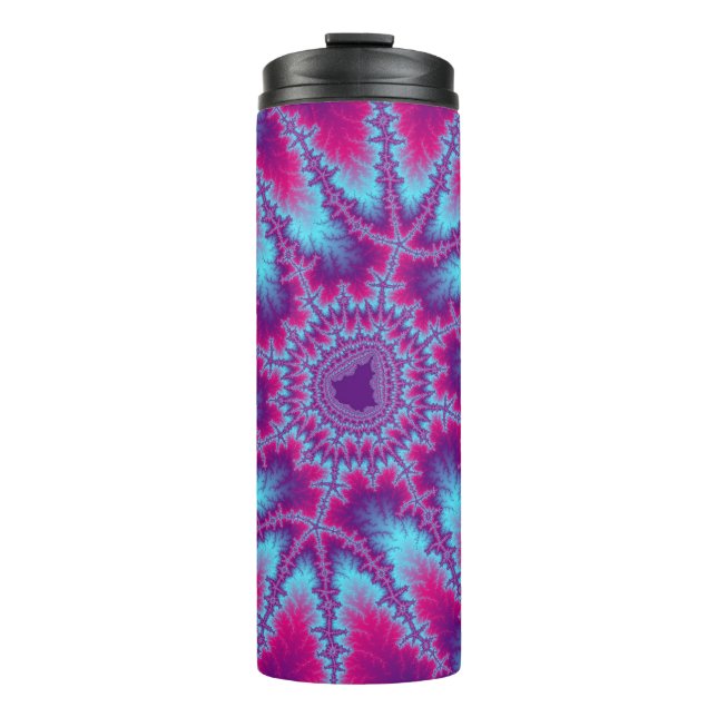Colourful Pink and Light Blue Fractal Thermal Tumbler (Front)
