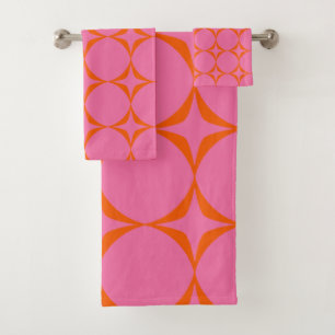 Colourful Pink and Orange Retro Mid Mod Pattern  Bath Towel Set