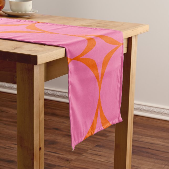Colourful Pink and Orange Retro Mid Mod Pattern   Short Table Runner (In Situ)