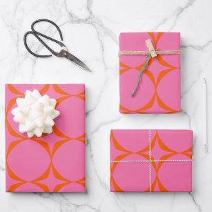 Colourful Pink and Orange Retro Mid Mod Pattern Wrapping Paper Sheet