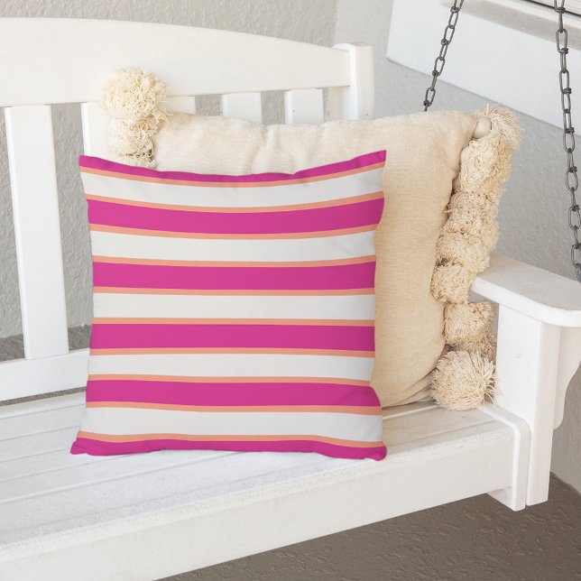 Colourful Pink and Orange Stripe Outdoor Pillow (Creator Uploaded)