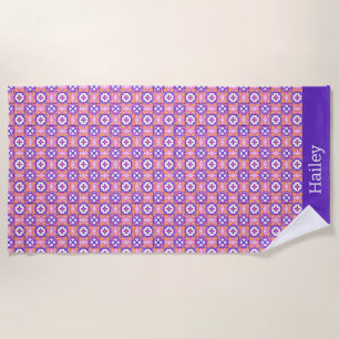 Colourful Pink and Purple Spanish-Style Tile Patte Beach Towel