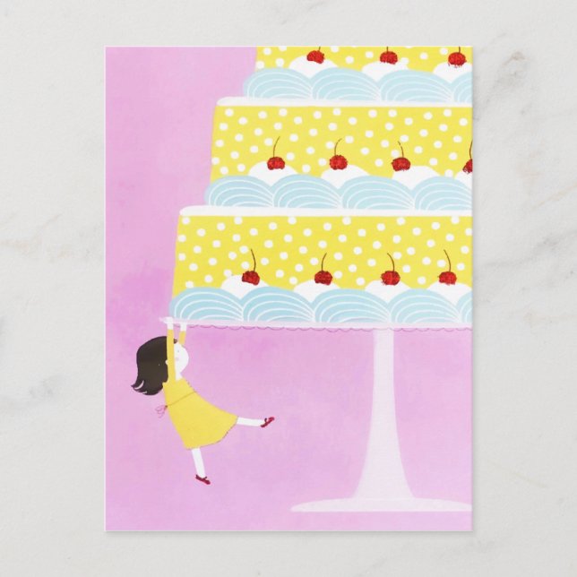 Colourful Pink Baby Girl Birthday Cake Holiday Postcard (Front)
