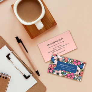 Colourful Pink Blue Coral Floral Pattern Business Card