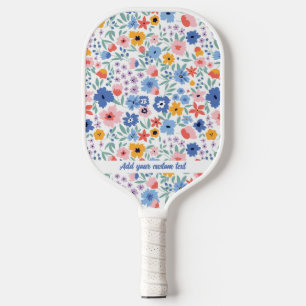 Colourful Pink Blue Garden Flowers Custom Text Nam Pickleball Paddle
