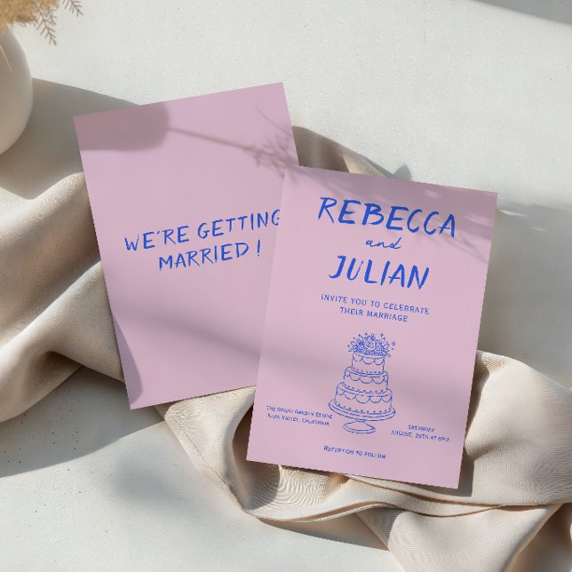 Colourful Pink & Blue Modern Wedding Invitation (Creator Uploaded)