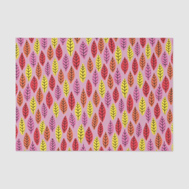 Colourful Pink Bright Leaf pattern Tissue Paper (Front)