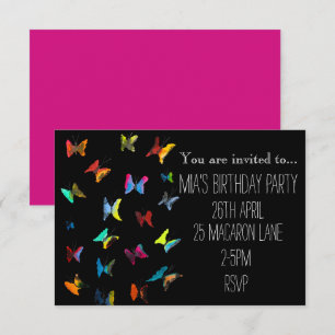 Colourful pink butterfly girl's birthday party inv invitation