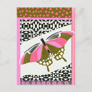 Colourful Pink Butterfly Patterned Nature Lovers Postcard