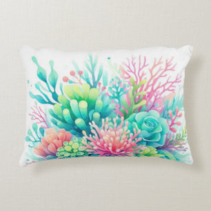 Colourful Pink Cute Coral Sealife Nautical Coastal Accent Pillow