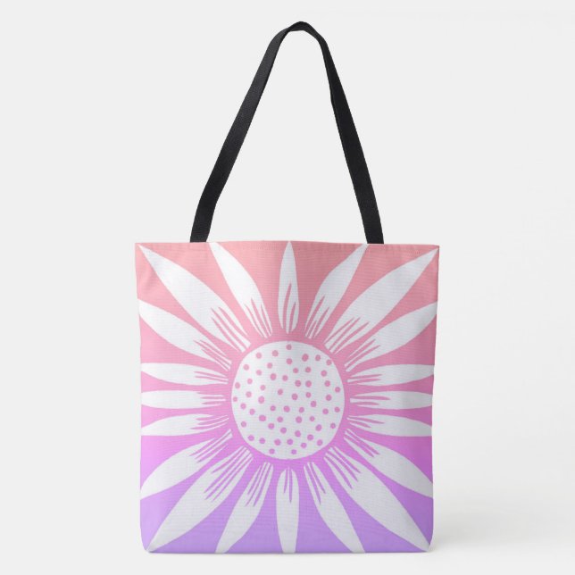 Colourful Pink Daisy Sunflower FLower Tote Bag (Front)