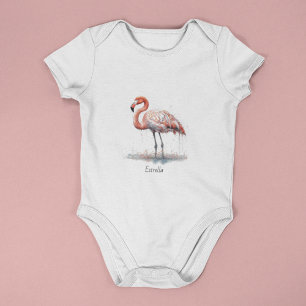 Colourful Pink Flamingo, customizable  Baby Bodysuit