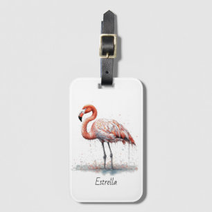 Colourful Pink Flamingo, customizable Luggage Tag