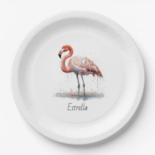 Colourful Pink Flamingo, customizable Paper Plate