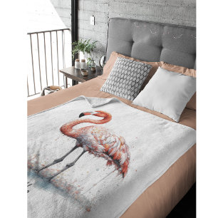 Colourful Pink Flamingo in Pointillism Style Fleece Blanket