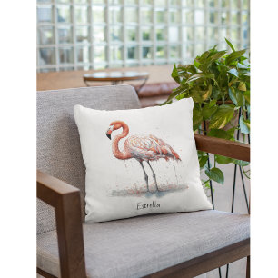 Colourful Pink Flamingo in Pointillism Style Throw Pillow