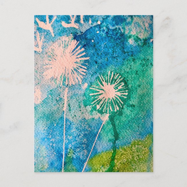 Colourful pink flamingo watercolor art postcard (Front)