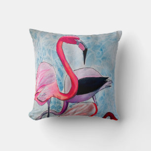 Colourful pink flamingo watercolor art throw pillow