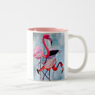 Colourful pink flamingo watercolor art Two-Tone coffee mug